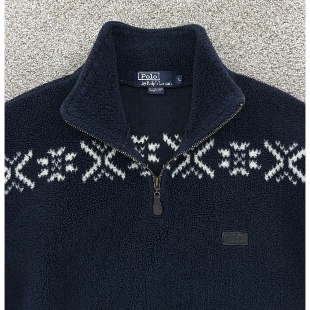 Vintage Polo Ralph Lauren Sweater Mens Large Blue 1/4 Zip Nordic Fair Isle USA
